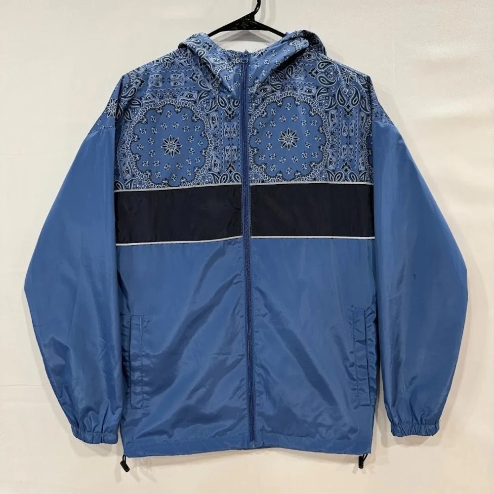 Original Use Windbreaker Jacket‎ Mens XS Blue Paisley Hooded Full Zip